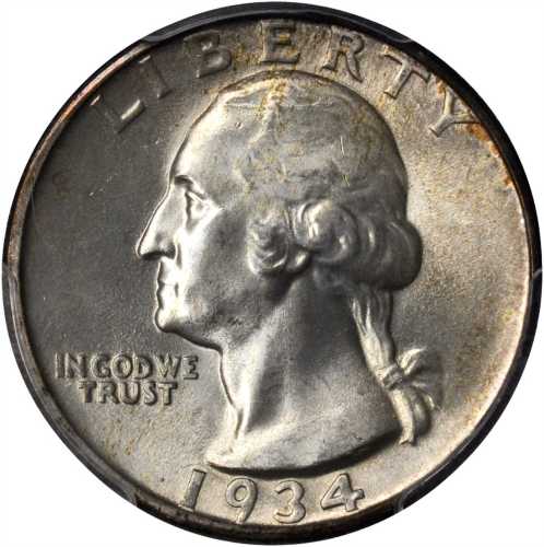 1934 Washington Quarter. FS-403. Heavy Motto. MS-66 (PCGS).