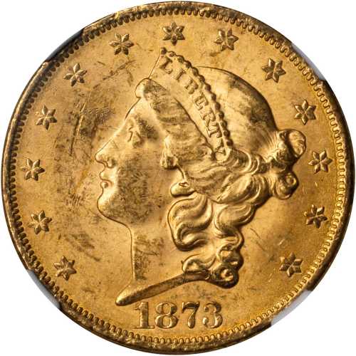 1873 Liberty Head Double Eagle. Open 3. MS-63 (NGC).