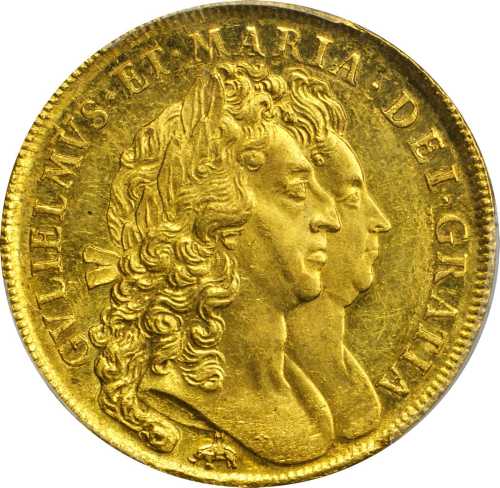 1692年英国威廉与玛丽5几内亚金币 PCGS MS 62