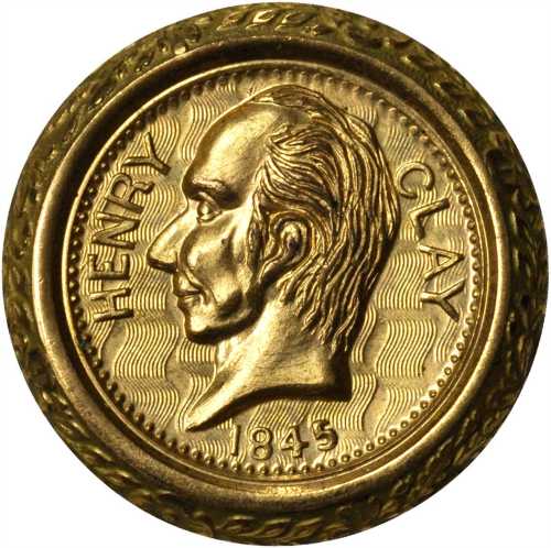 1844 Henry Clay. DeWitt-HC 1844-61. Gilt brass shells. 23.0 mm. Mint State, though the shank is lost