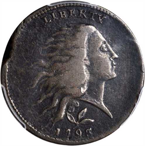 1793 Flowing Hair Cent. Wreath Reverse. S-6. Rarity-3. Vine and Bars. Fine Details--Rim Damage (PCGS
