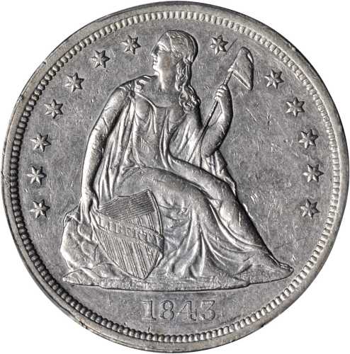 1843 Liberty Seated Silver Dollar. EF-45 (PCGS).