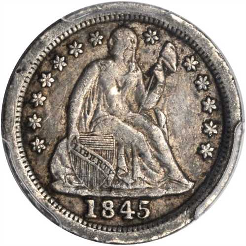 1845-O Liberty Seated Dime. Fortin-101. Rarity-4. Large Thin O. VF-30 (PCGS).