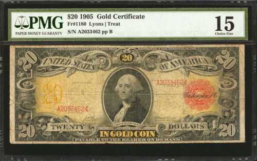 Fr. 1180. 1905 $20 Gold Certificate. PMG Choice Fine 15.