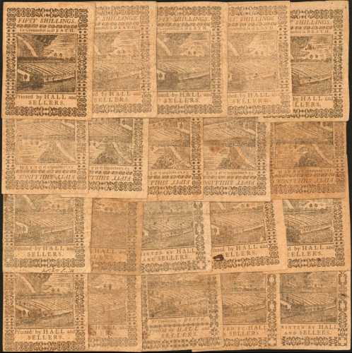 Colonial Currency. Collection of (20) 1773 Pennsylvania Colonials. Very Fine to About Uncirculated.