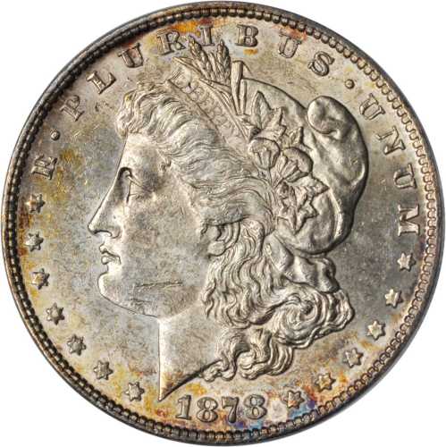 1878 Morgan Silver Dollar. 7/8 Tailfeathers. VAM-38. Strong. 7/5 Tailfeathers. MS-61 (ANACS).