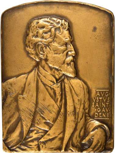 Undated (1928) Uniface Portrait Plaque of Augustus Saint-Gaudens. Bronze. 65 mm x 89 mm, rectangular