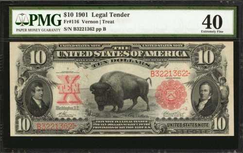 Fr. 116. 1901 $10 Legal Tender Note. PMG Extremely Fine 40.