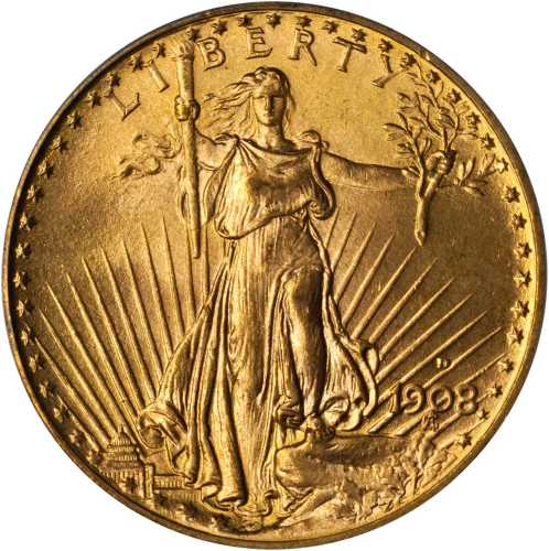 1908-D Saint-Gaudens Double Eagle. Motto. MS-64 (PCGS). CAC.