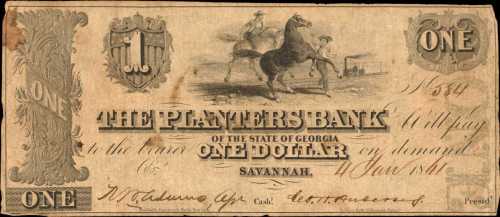 Savannah, Georgia. The Planters Bank. January 4, 1861. $1. Fine.