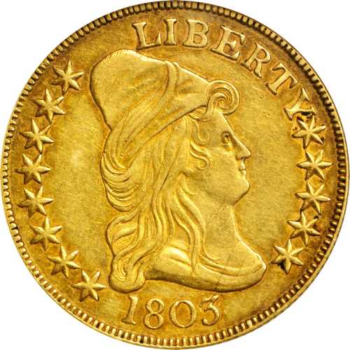 1803 Capped Bust Right Eagle. BD-5, Taraszka-30. Rarity-4+. Large Reverse Stars, Extra Star. AU-55 (