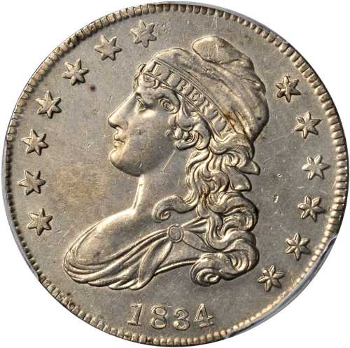 1834 Capped Bust Half Dollar. O-120. Rarity-4. Small Date, Small Letters. AU Details--Cleaned (PCGS)