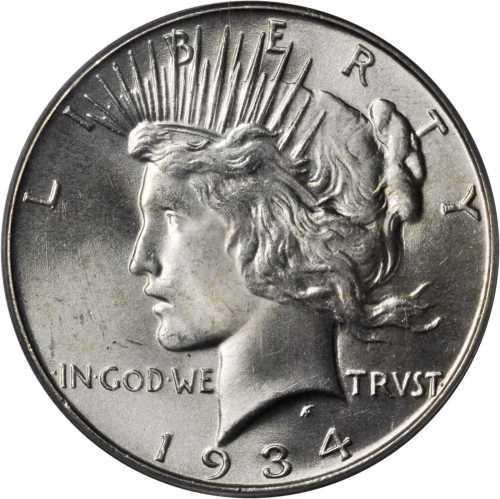 1934 Peace Silver Dollar. MS-66 (PCGS).