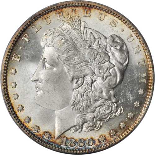 1880 Morgan Silver Dollar. VAM-6. Top 100 Variety. Second 8/7, Spikes Overdate. MS-64 (ANACS).