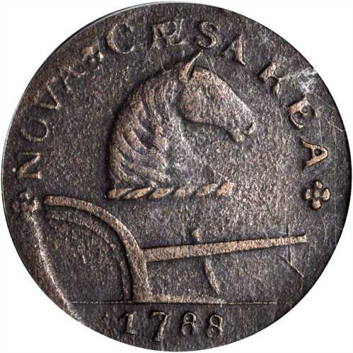 1788 New Jersey Copper. Maris 75-bb, W-5520. Rarity-4. Horses Head Right, Running Fox Before Legend.