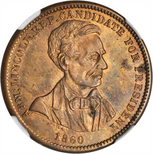 1860 Abraham Lincoln. DeWitt-AL 1860-51. Copper Nickel. 27 mm. MS-63 (NGC).