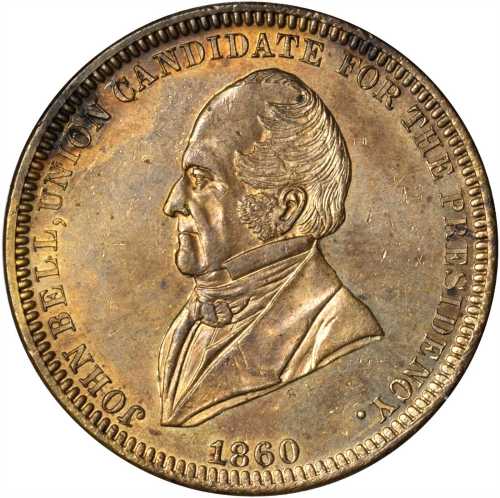 1860 John Bell. DeWitt-JBELL 1860-7. Brass. 28 mm. Mint State.