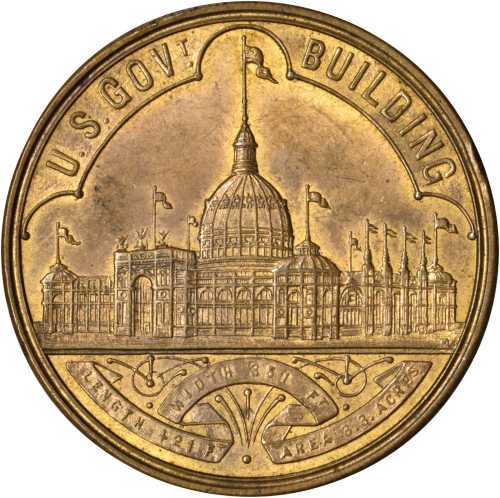 1893 Worlds Columbian Exposition. Official Medal. Type I, Large Letters Obverse. Brass. 37 mm. HK-15