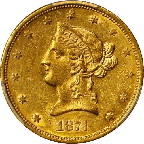 1874-S Liberty Head Eagle. AU-55 (PCGS).