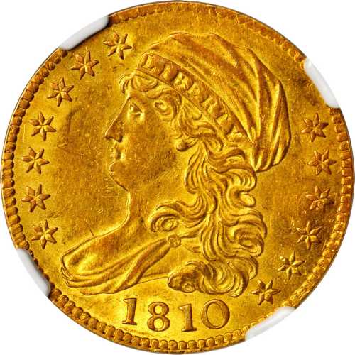 1810 Capped Bust Left Half Eagle. BD-4. Rarity-2. Large Date, Large 5. MS-61 (NGC).