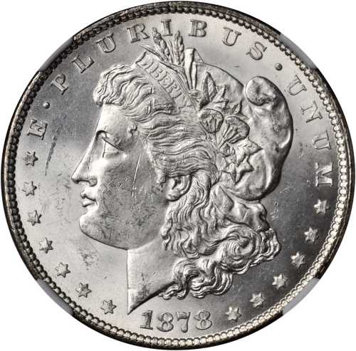 1878 Morgan Silver Dollar. 7/8 Tailfeathers. VAM-37. Strong, 7/4 Tailfeathers. MS-63 (NGC).