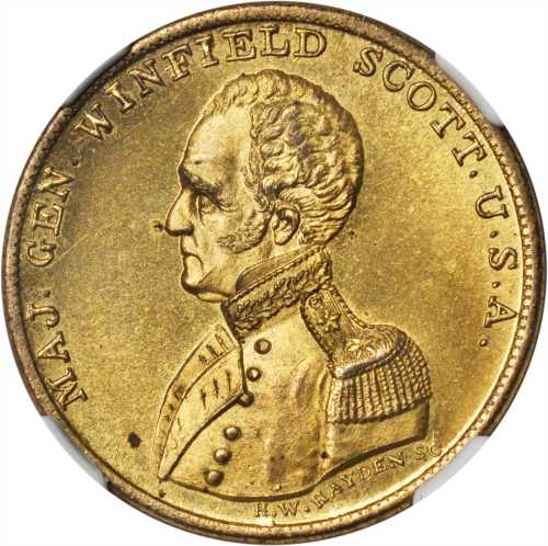 1852 Winfield Scott. DeWitt-WS 1852-12. Brass. 28 mm. MS-64 PL (NGC).