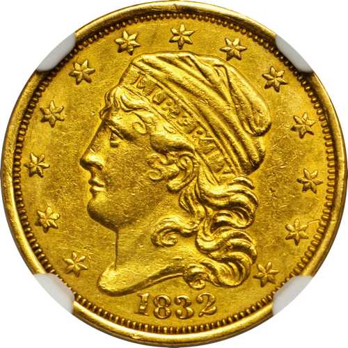 1832 Capped Head Left Quarter Eagle. BD-1, the only known dies. Rarity-4. Unc Details--Cleaned (NGC)