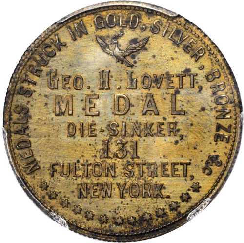 New York--New York. Undated (1858) George H. Lovett. Miller NY-487. Brass. 31 mm. MS-63 (PCGS).