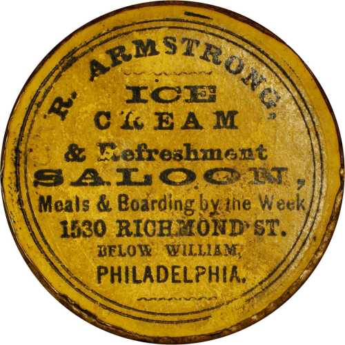 Pennsylvania, Philadelphia. R. Armstrong. Bowers PA-2160. Gilt brass. 39 mm. Extremely Fine.