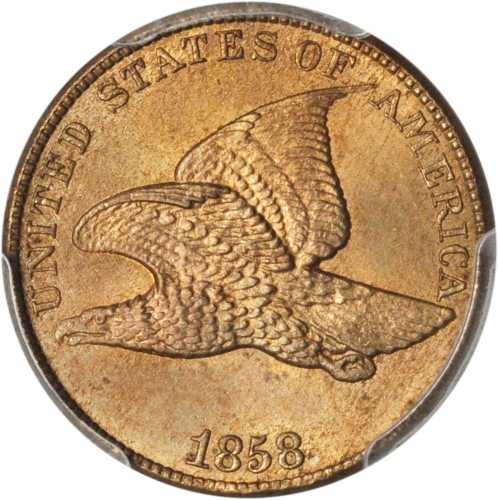 1858 Flying Eagle Cent. Large Letters, High Leaves Reverse (Style of 1857), Type I. MS-65+ (PCGS). C