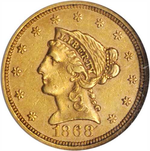 1868 Liberty Head Quarter Eagle. AU-53 (NGC).