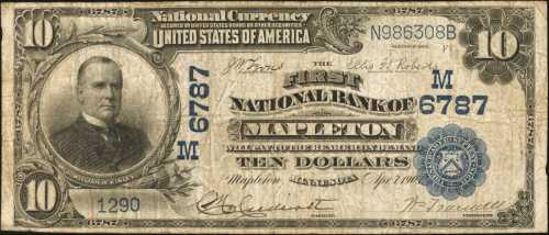 Mapleton, Minnesota. $10 1902 Plain Back. Fr. 624. The First NB. Charter #6787. Fine.