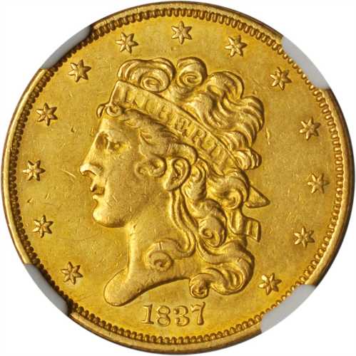 1837 Classic Head Half Eagle. McCloskey-3. Small Date. AU Details--Improperly Cleaned (NGC).