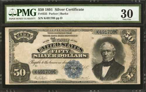 Fr. 335. 1891 $50 Silver Certificate. PMG Very Fine 30.