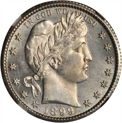 1899-O Barber Quarter. MS-64 (NGC).