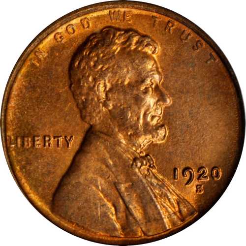 1920-S Lincoln Cent. MS-64 RD (PCGS).