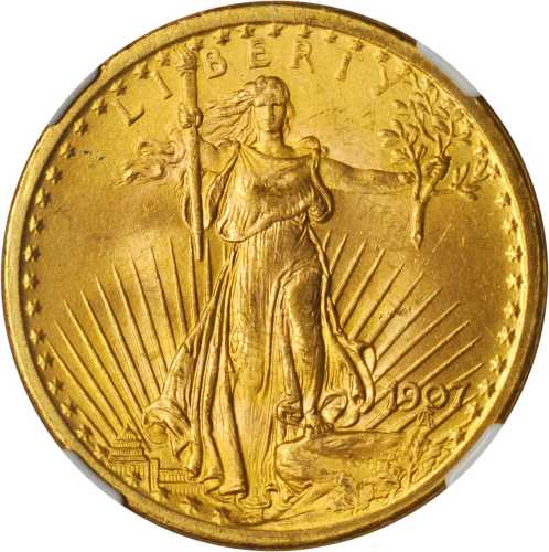 1907 Saint-Gaudens Double Eagle. Arabic Numerals. MS-64 (NGC).