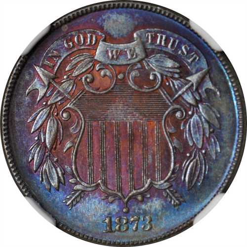 1873 Two-Cent Piece. Open 3. Proof-65+ BN (NGC).