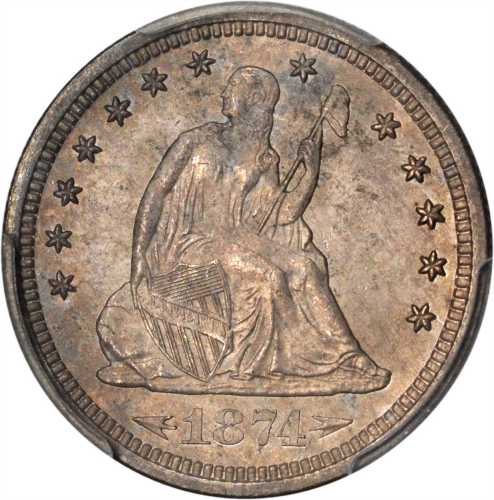 1874-S Liberty Seated Quarter. Arrows. Briggs 1-A. MS-66 (PCGS).