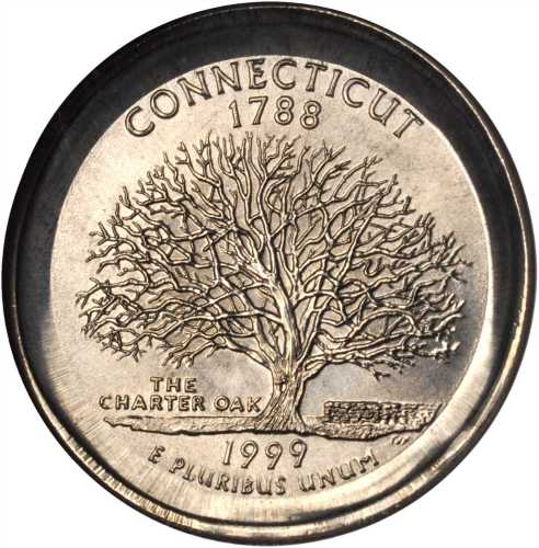 1999-P State Quarter. Connecticut--Broadstruck with Double Reverse Brockage--MS-66 (NGC).