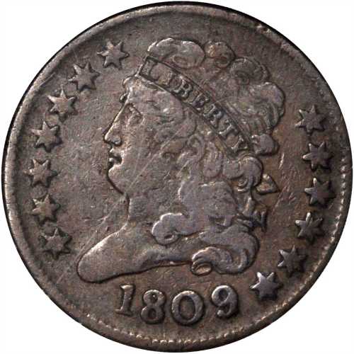 1809/6 Classic Head Half Cent. C-5. Rarity-1. 9/Inverted 9. Fine-15 (ANACS). OH.