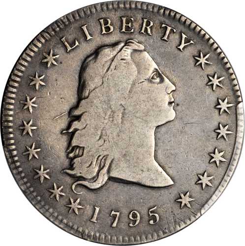 1795 Flowing Hair Silver Dollar. BB-27, B-5. Rarity-1. Three Leaves. VF-25 (PCGS).