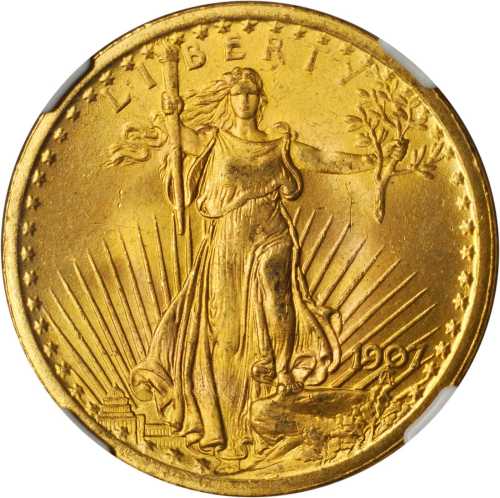 1907 Saint-Gaudens Double Eagle. Arabic Numerals. MS-65 (NGC).