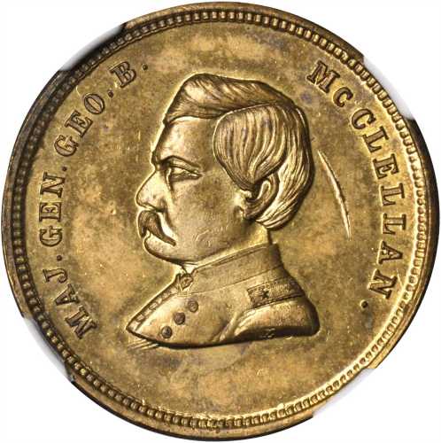 1864 George McClellan. DeWitt-GMcC 1864-24. Brass. 28 mm. MS-64 (NGC).