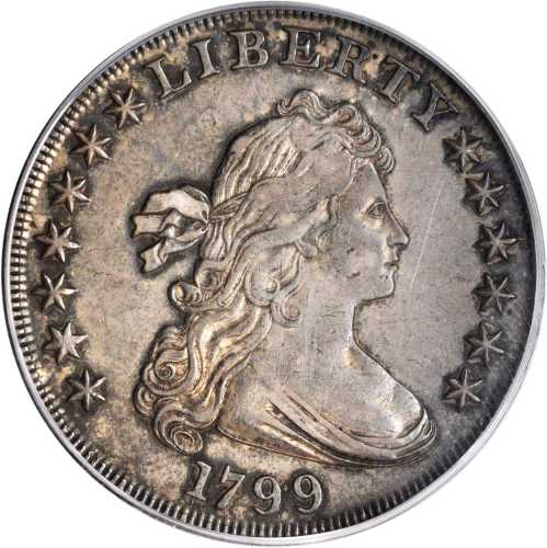 1799 Draped Bust Silver Dollar. BB-166, B-9. Rarity-1. AU-50 (PCGS).