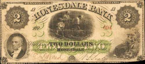 Honesdale, Pennsylvania. Honesdale Bank. May 1, 1861. $2. Fine.