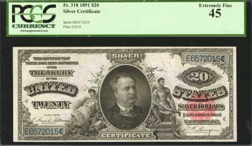 Fr. 318. 1891 $20 Silver Certificate. PCGS Extremely Fine 45.