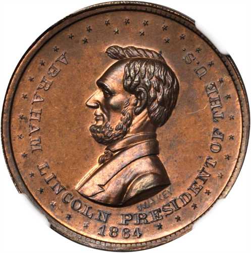 1864 Abraham Lincoln. DeWitt-AL 1864-29. Copper. 28 mm. MS-65 BN (NGC).