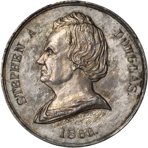 1860 Stephen Douglas. DeWitt-SD 1860-5. Silvered white metal. 34.9 mm. About Uncirculated.