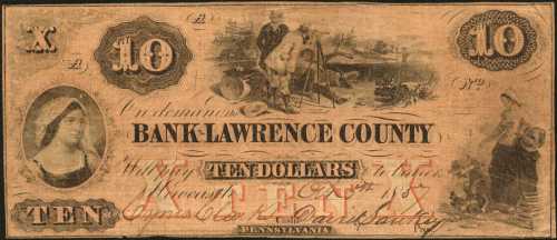 New Castle, Pennsylvania. Bank of Lawrence County. October 5, 1857. $10. Fine.